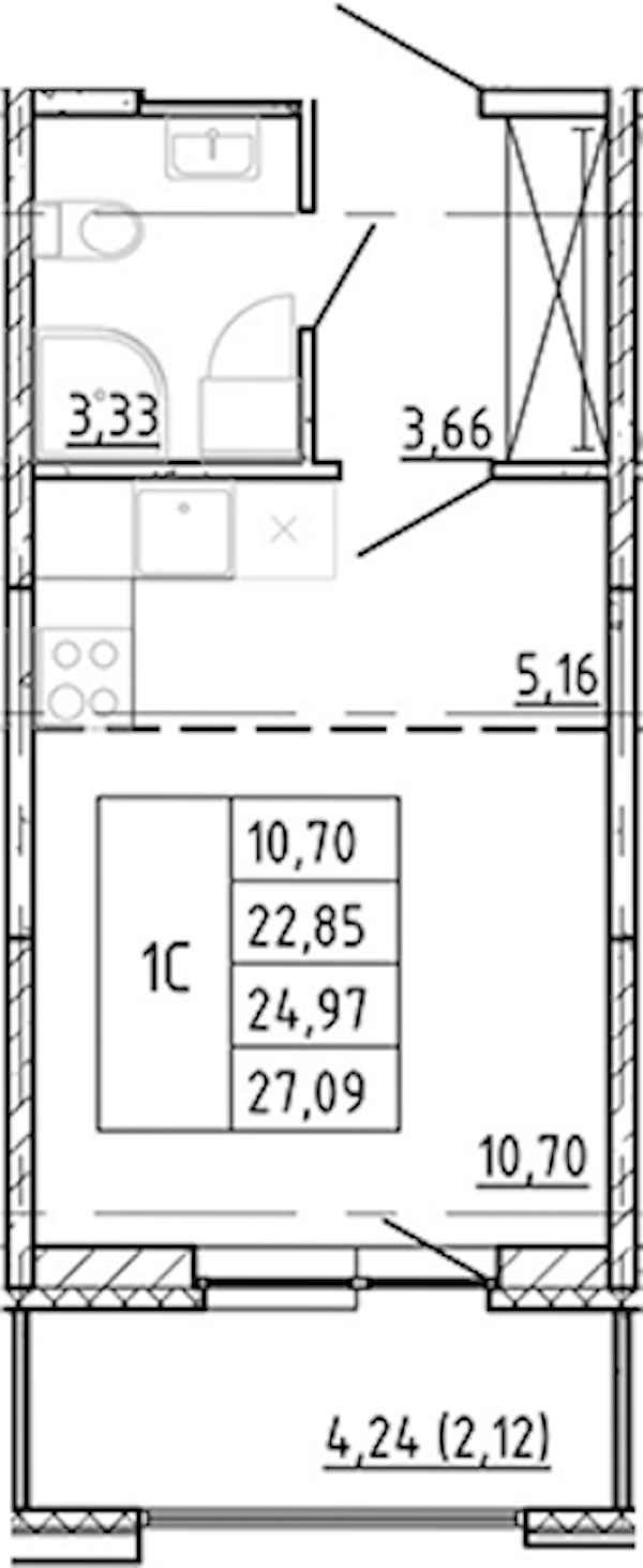 Квартира студия 22.85 м², 8/12 эт., ЖК «Полис Новоселье»